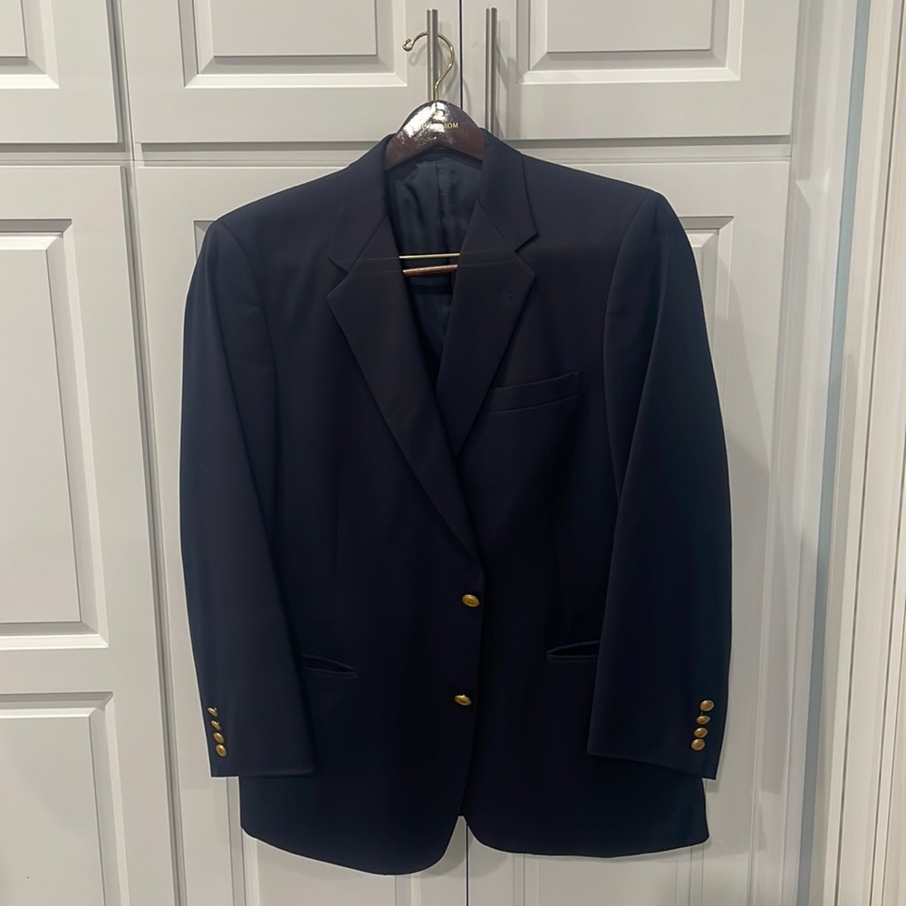 Hart Schaffer Marx Trumpeter Double Button Navy Blue Blazer